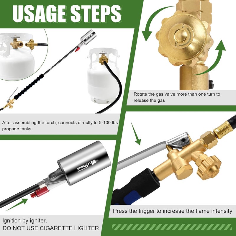 ARTFLAMM NEW Propane Torch Weed Burner Kit, Weed Torch High Output Blow Torch with 10FT Hose, Heavy Duty Garden Torch with Turbo Trigger for Flame Weeding,Roofing, Melting Ice Snow - Image 4